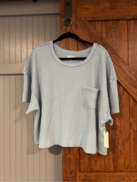 Pilcro Tops - Pilcro Light Blue Waffle Knit Pocket Tee